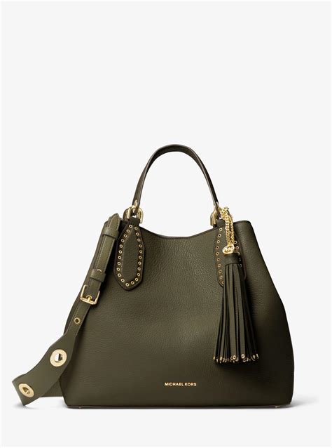 michael kors brooklyn large leather tote green|Brooklyn large logo shoulder bag.